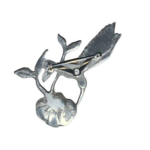 Vintage Hummingbird Brooch Pewter Flower Pin Signed Spoon 3825 Figural Bird 3” - Picture 10 of 10